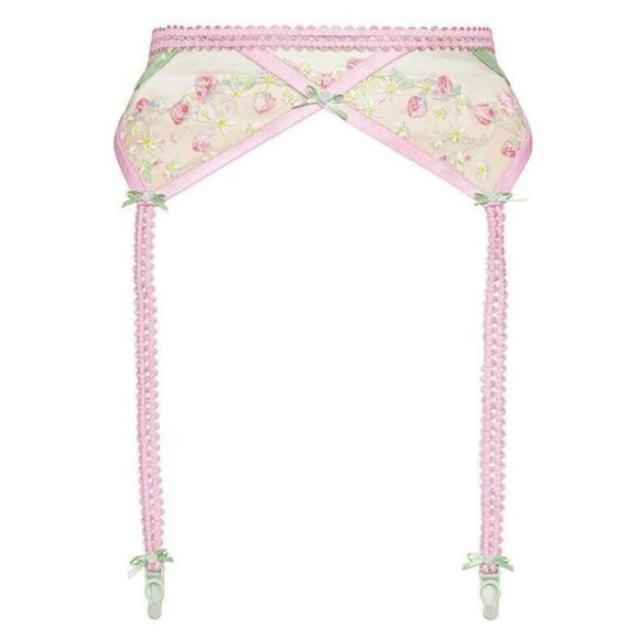 For Love & Lemons ✦ Tutti Fruiti Garter ✦ Shimmer Strawberry Embroidery XS NWT - Picture 2 of 6